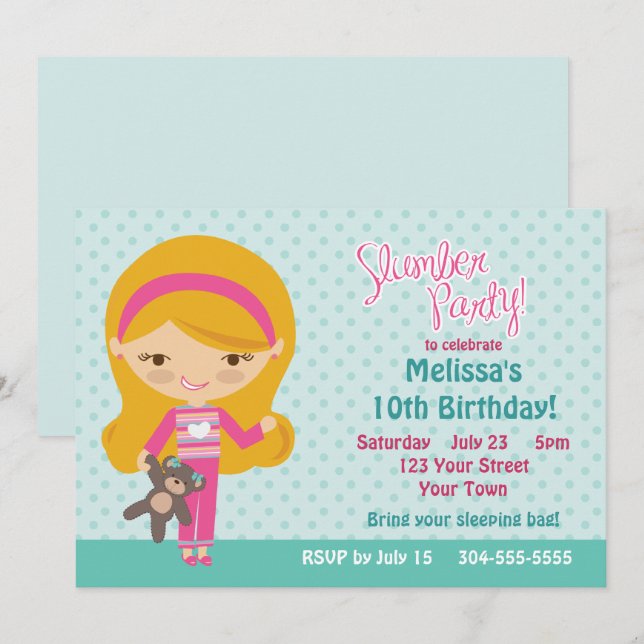 Pajama Party Invitation (Front/Back)