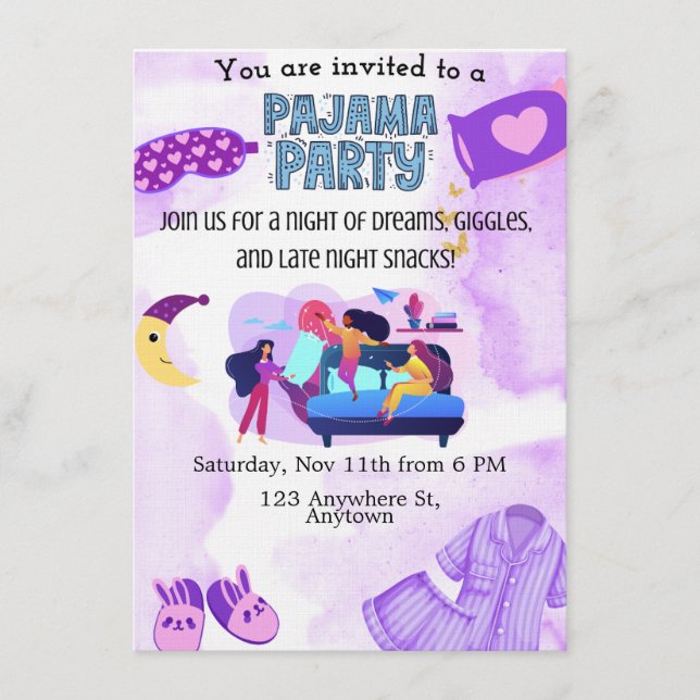 Pajama Party Invitation template (Front)