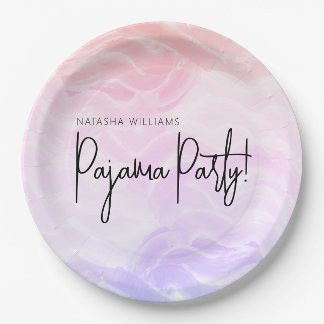 Pajama Party Pastel Pink Purple Elegant  Paper Plates (Front)