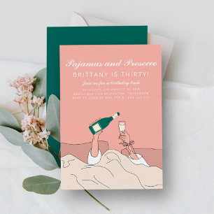 Pajama Party PJ and Prosecco Birthday Invitation