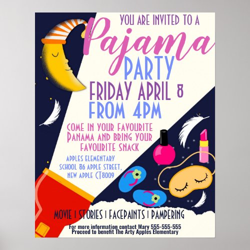 PaJama party school fundraiser flyer and poster