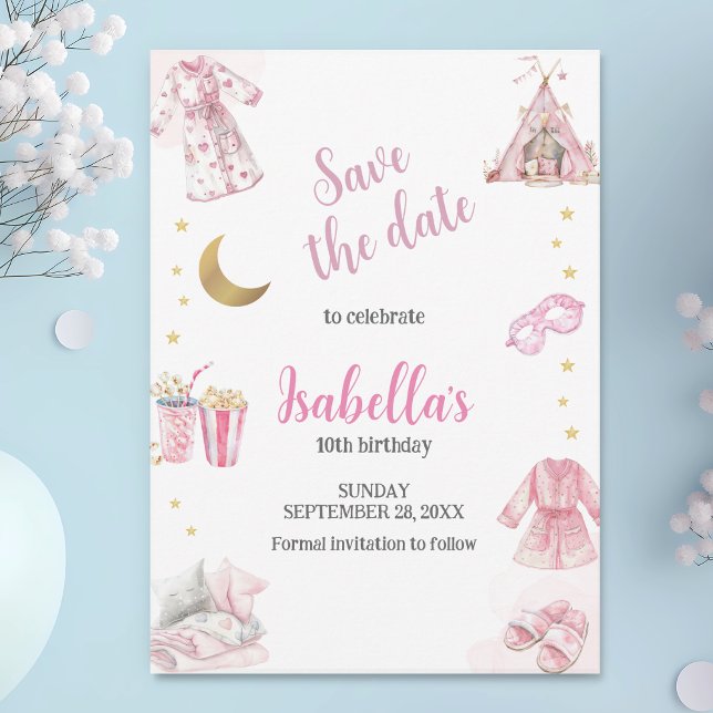 Pajama Party Sleepover Party Watercolor Save The Date (Creator Uploaded)