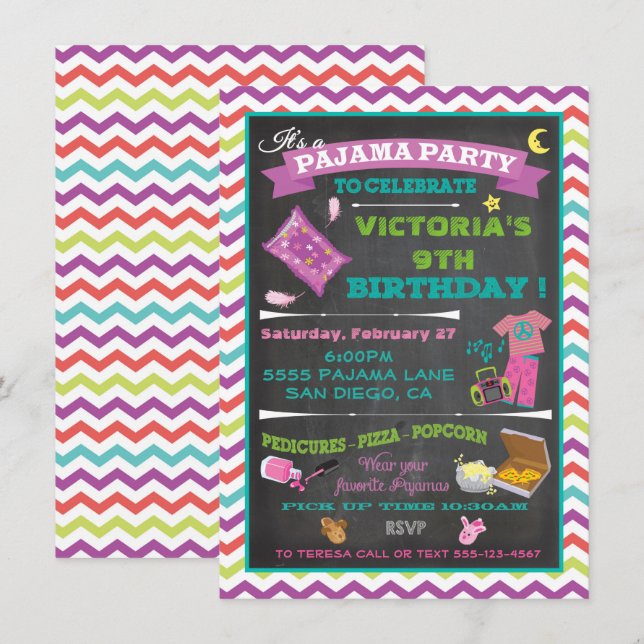 Pajama Party Sleepover Slumber Party Invitation (Front/Back)