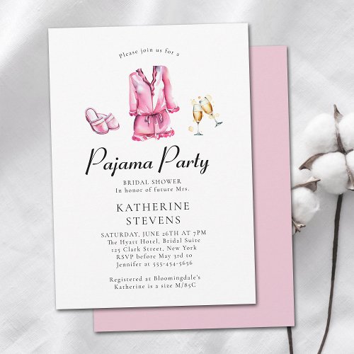 Pajama Party Slumber PJ Champagne Bridal Shower Invitation