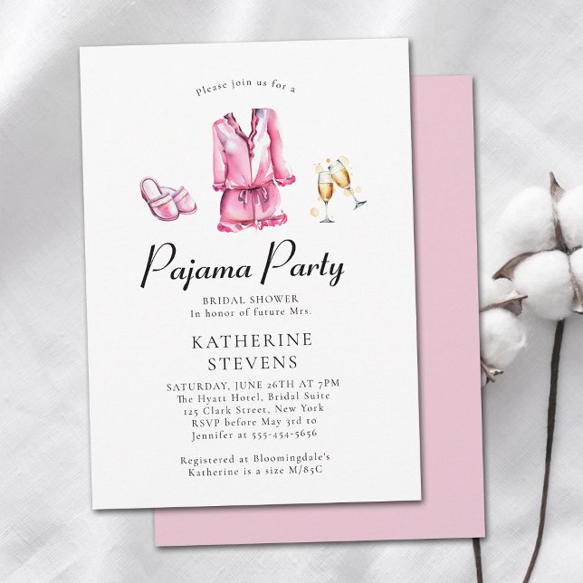 Pajama Party Slumber PJ Champagne Bridal Shower Invitation (pajama party bridal shower invitation watercolor pj slippers champagne prosecco lingerie elegant )