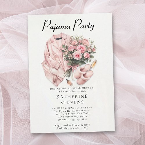 Pajama Party Slumber Roses Champagne Bridal Shower Invitation