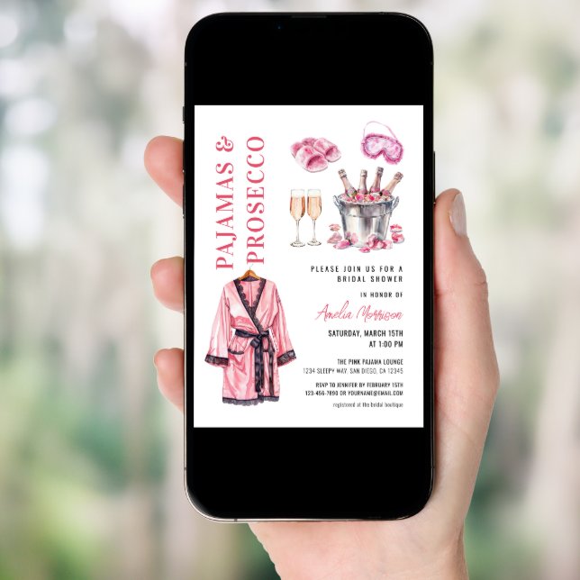 Pajama PJ & Prosecco Party Slumber Bridal Shower Invitation (Front Digital)