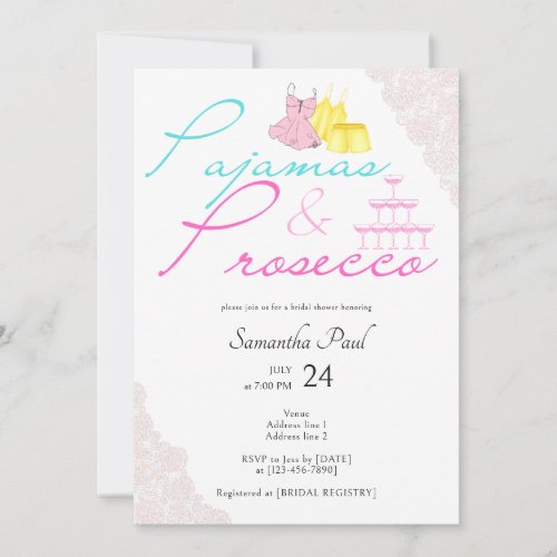 Pajama Slumber Party PJs  Prosecco Bridal Shower Invitation