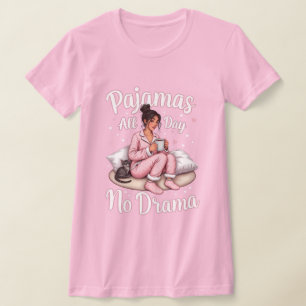 Pajamas All Day No Drama Cozy Cat Lover Graphic T-Shirt