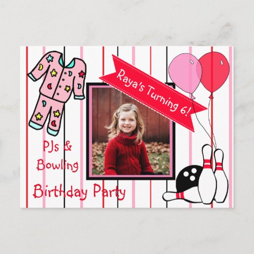 Pajamas and Bowling Girl's Birthday Party Invites