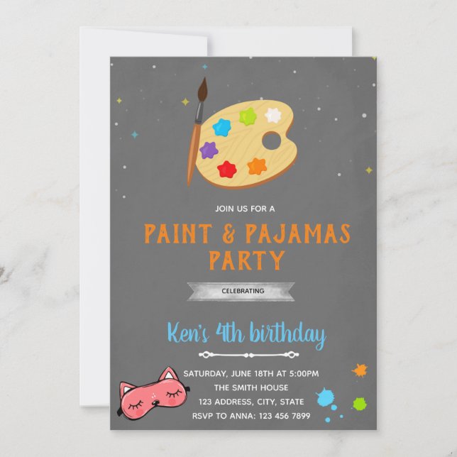 Pajamas and painting birthday Invitation (Front)