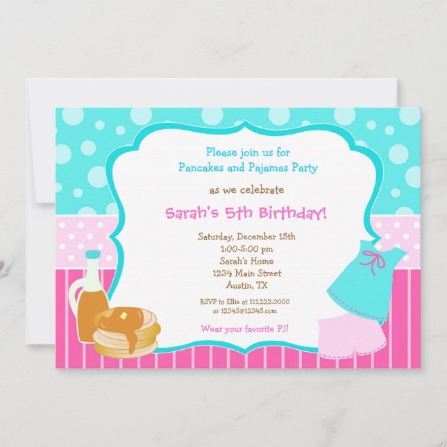 Pajamas and pancake Birthday invitations (Front)