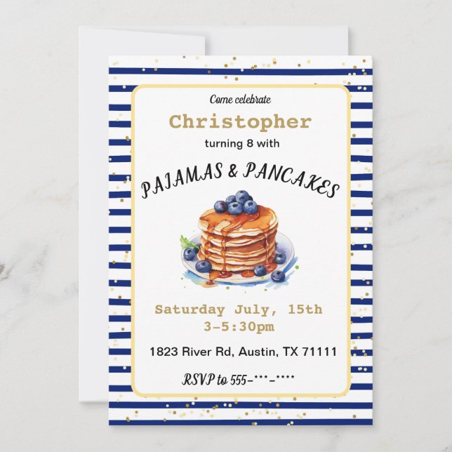 Pajamas and Pancakes Birthday Invitation (Front)