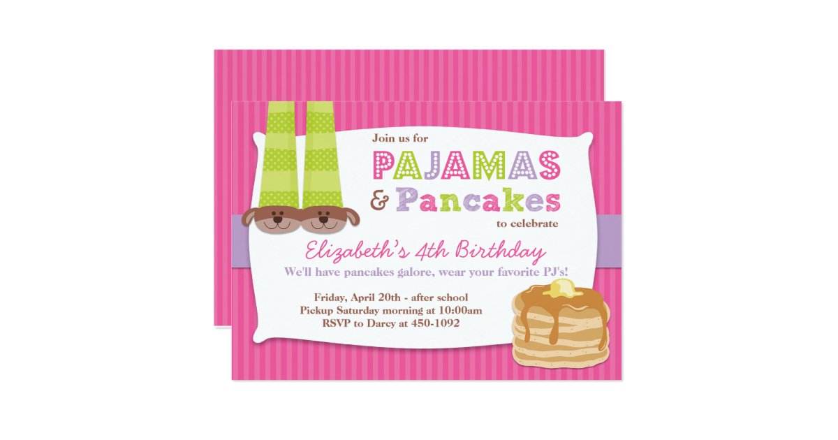 Pajamas and Pancakes Birthday Party Sleepover Card | Zazzle
