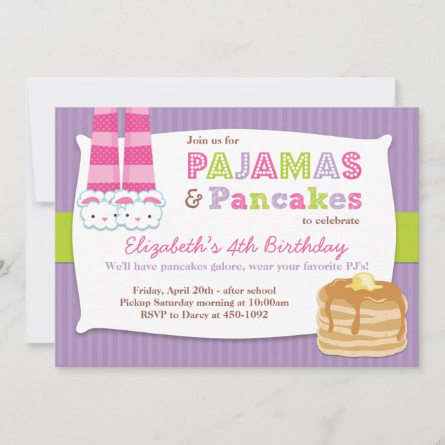 Pajamas and Pancakes Birthday Party Sleepover Invitation (Front)
