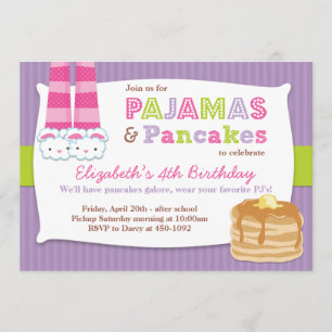 Pajamas and Pancakes Birthday Party Sleepover Invitation