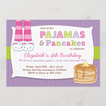 Pajamas And Pancakes Birthday Party Sleepover Invitation by eventfulcards at Zazzle
