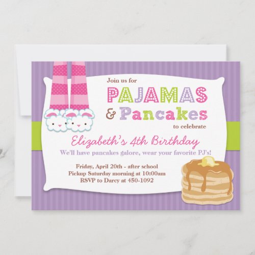 Pajamas and Pancakes Birthday Party Sleepover Invitation