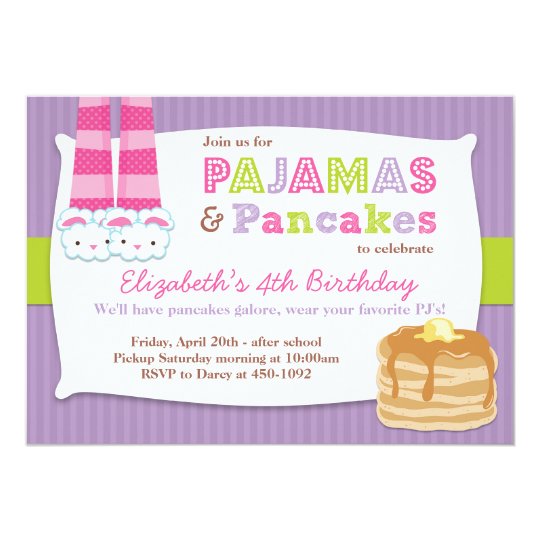 Pajamas And Pancakes Birthday Party Sleepover Invitation