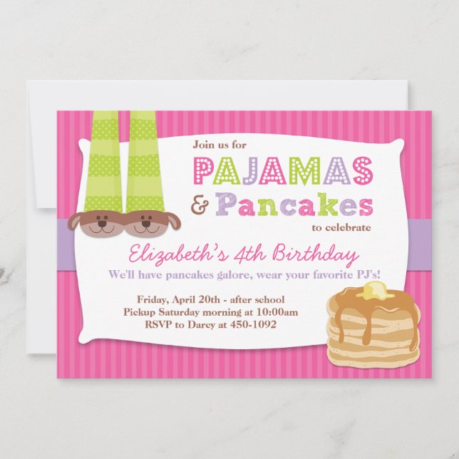 Pajamas and Pancakes Birthday Party Sleepover Invitation (Front)