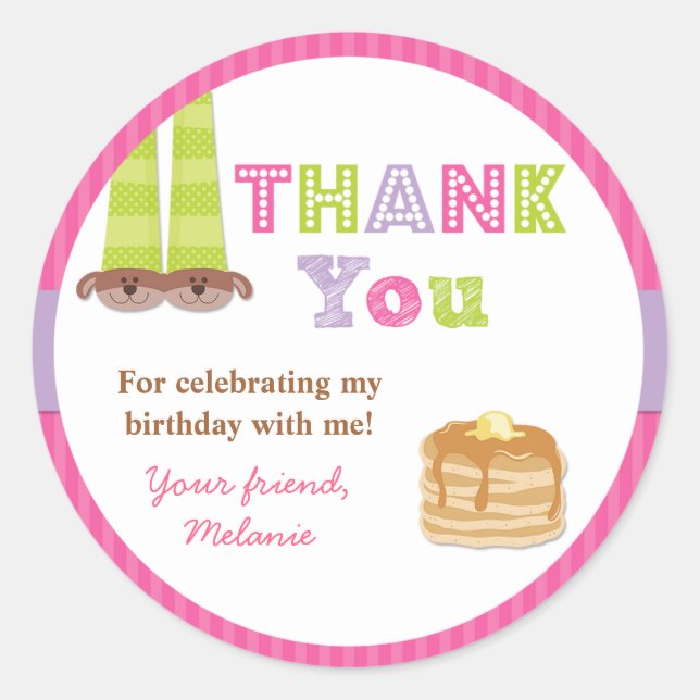 Pajamas and Pancakes Birthday Party Sticker (Front)