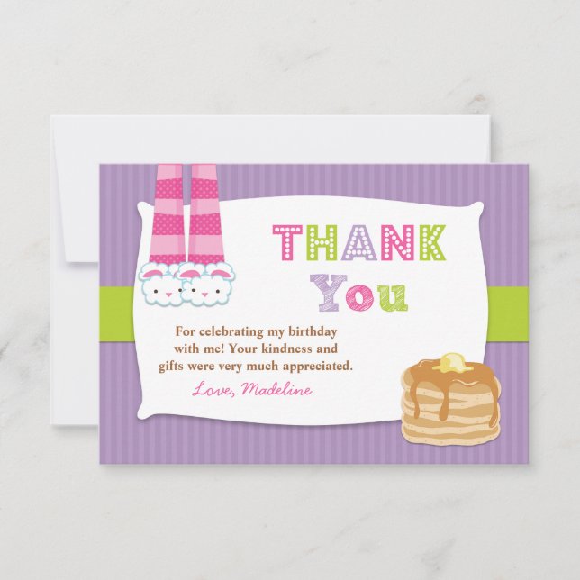 Pajamas and Pancakes Birthday Party Thank You Card (Front)