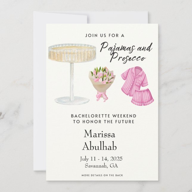 Pajamas and Prosecco Bachelorette Party Invitation (Front)