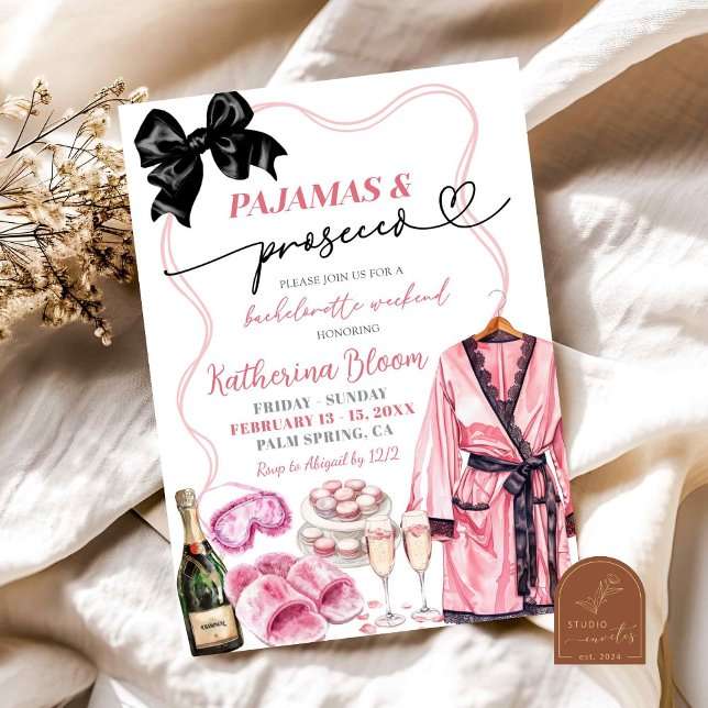 Pajamas and Prosecco Bachelorette Weekend Invitation (Creator Uploaded)