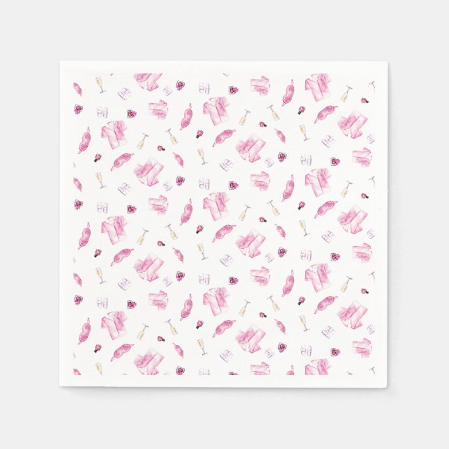 Pajamas and Prosecco Bridal Shower Pink Pattern Napkins (Front)