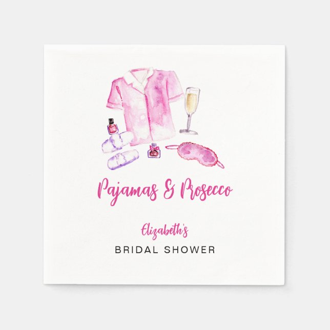 Pajamas and Prosecco Bridal Shower Pink Script  Napkins (Front)