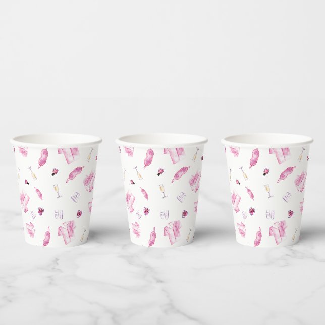 Pajamas and Prosecco Bridal Shower Pink Script  Paper Cups (Multi)