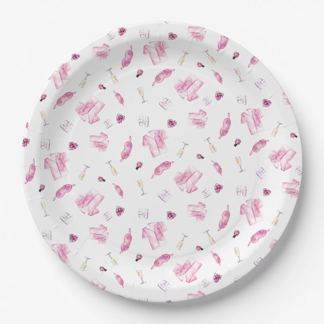 Pajamas and Prosecco Bridal Shower Pink Script  Paper Plates (Front)