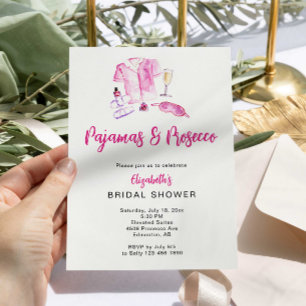 Pajamas and Prosecco Bridal Shower Pink Stripes Invitation