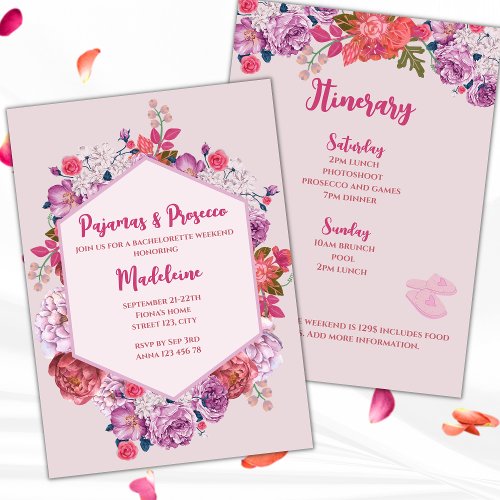 Pajamas And Prosecco Floral Bachelorette Weekend Invitation