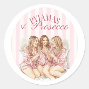 Pajamas and Prosecco Girly Bachelorette Party Classic Round Sticker