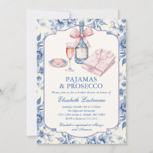 Pajamas and Prosecco Pink Bow Bridal Shower Invitation