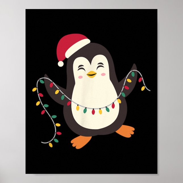 Pajamas Cute Penguins Xmas Santa Lights Christmas  Poster (Front)