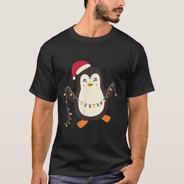 Pajamas Cute Penguins Xmas Santa Lights Christmas  T-Shirt (Front)