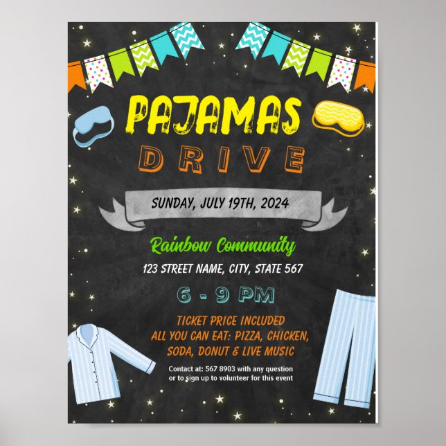 Pajamas drive event template poster (Front)