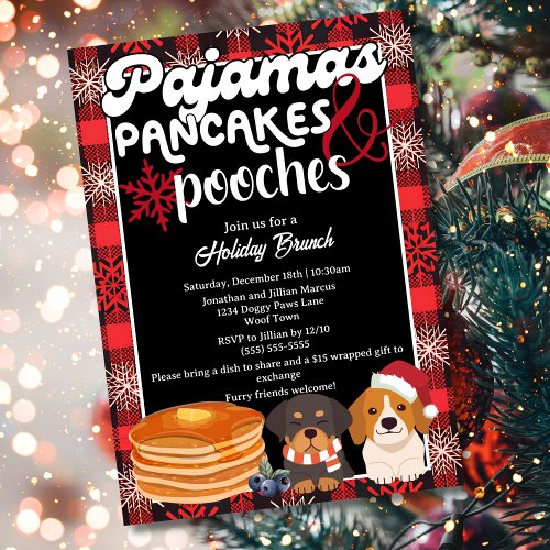 Pajamas Pancakes and Pooches Christmas Brunch Invitation