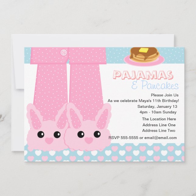 Pajamas & Pancakes Bunny Slippers Sleepover Invitation (Front)