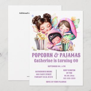 Pajamas popcorn girls sleepover party invitation