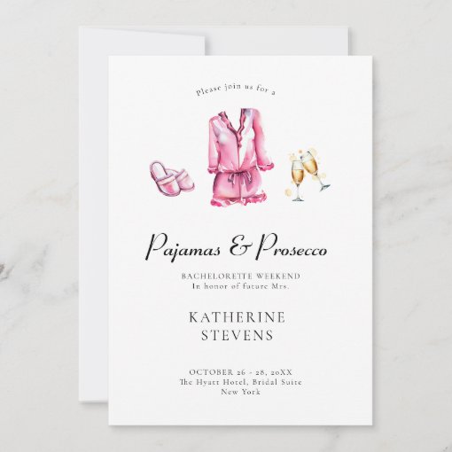 Pajamas Prosecco Bachelorette Party Itinerary Invitation | Zazzle