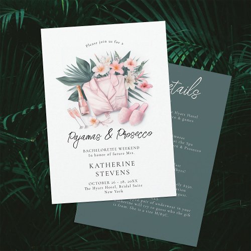 Pajamas Prosecco Bachelorette Tropical 3 Itinerary Invitation