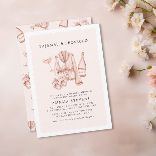 Pajamas  Prosecco Bridal Shower Bachelorette Invitation