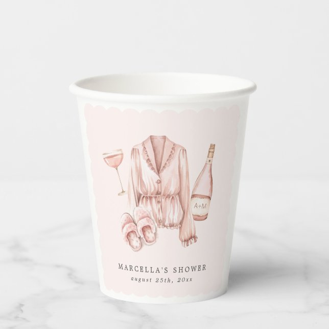 Pajamas & Prosecco Bridal Shower Bachelorette Paper Cups (Front)