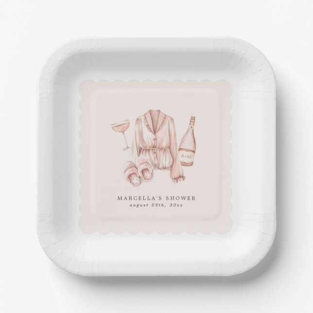 Pajamas & Prosecco Bridal Shower Bachelorette Paper Plates (Front)