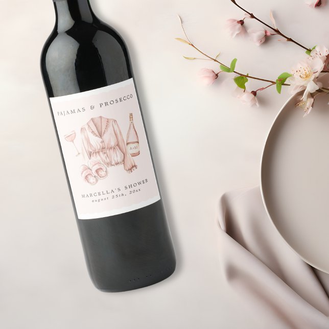 Pajamas & Prosecco Bridal Shower Bachelorette Wine Label (Creator Uploaded)