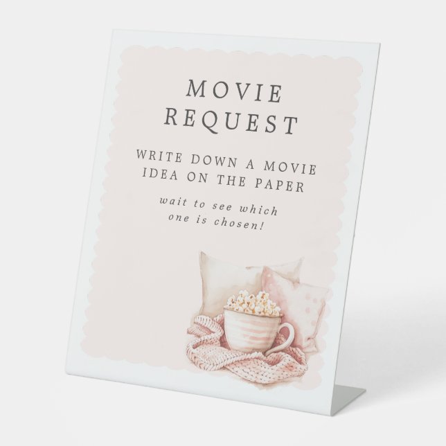Pajamas & Prosecco Bridal Shower Movie Request Pedestal Sign (Front)