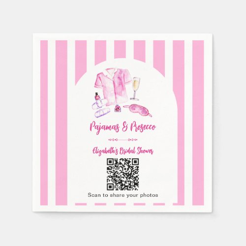 Pajamas & Prosecco Bridal Shower QR Photo Share Napkins